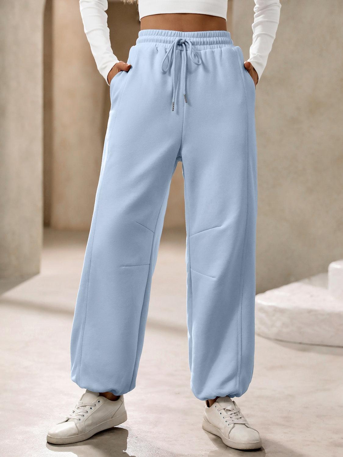 Ivy Lane Drawstring Joggers with Pockets Light Blue