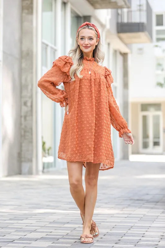And The Why Lovely Ruffle Shoulder with Textured Woven Dress
