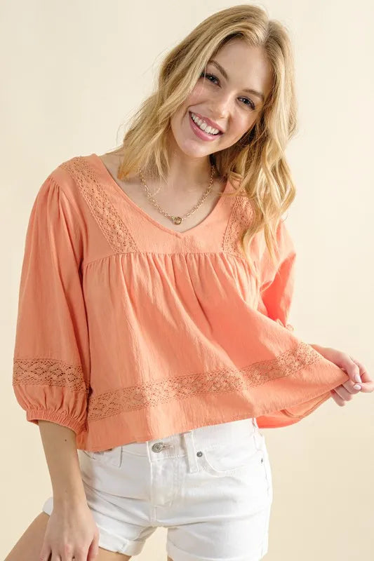 And The Why Lace Detailed V Neck Blouse Top