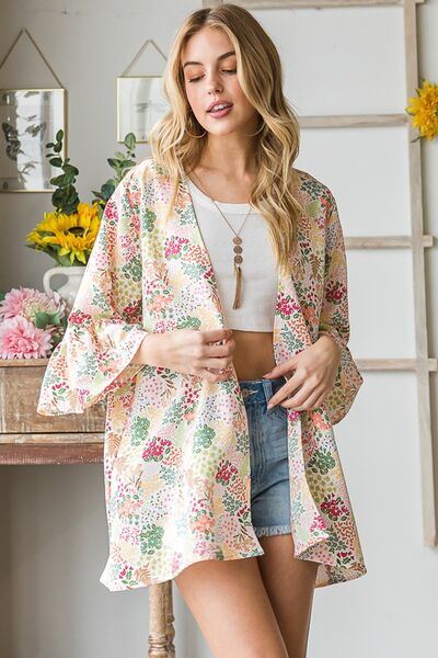 Heimish Full Size Multi Color Floral Open Cardigan Plus Size