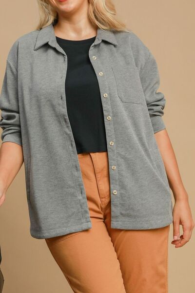 Umgee Full Size Button Down Collared Neck Shacket Plus Size
