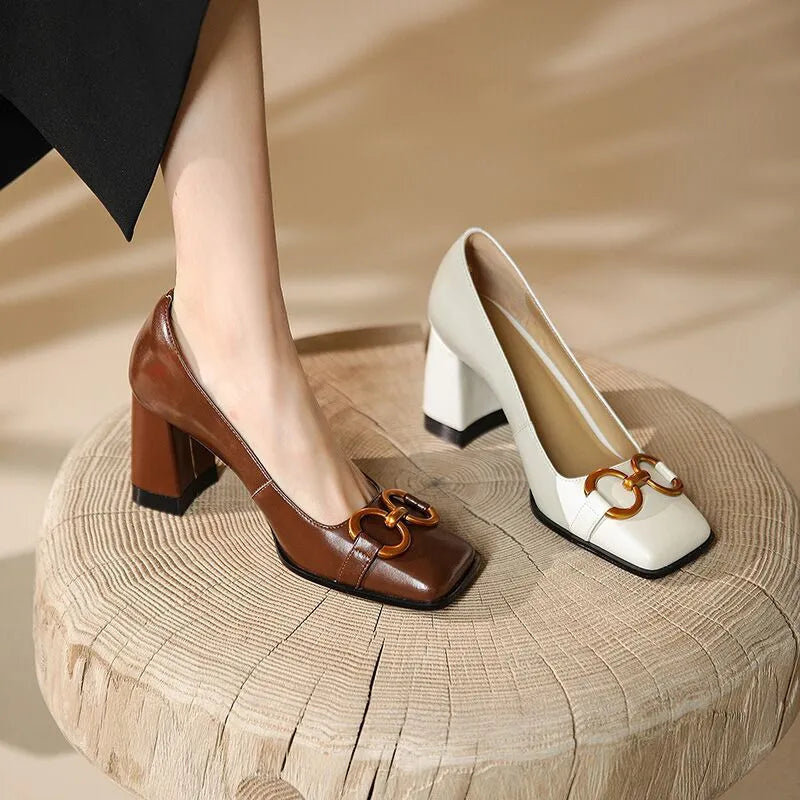 Square Toe Block Heels Pumps