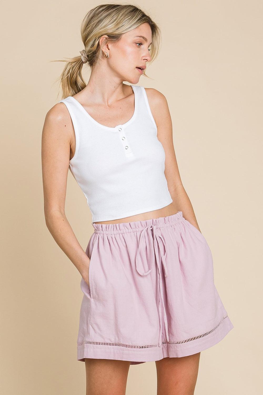 Cotton Bleu by Nu Lab High Waist Drawstring Shorts Mauve