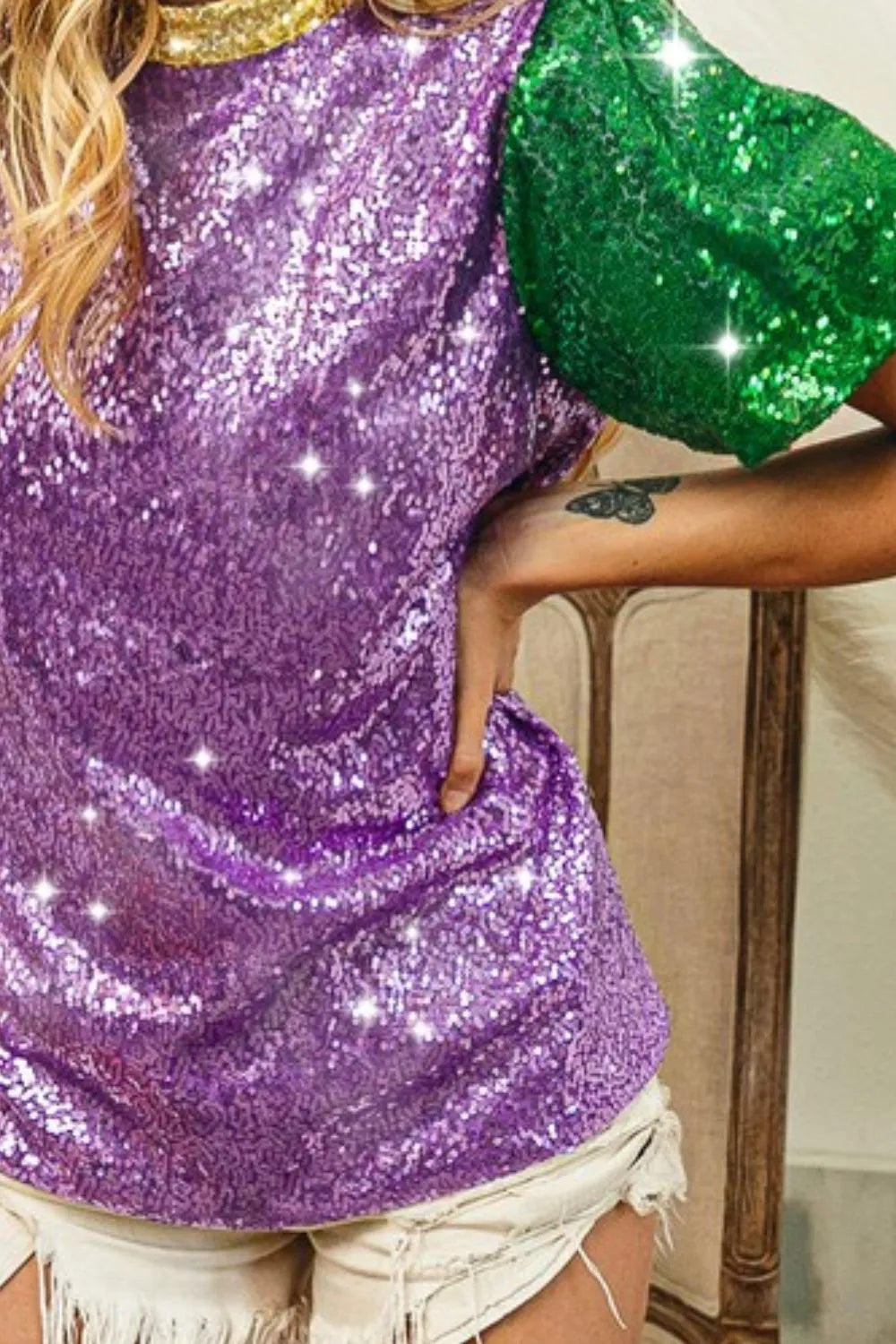 BiBi Mardi Gras Sequin Top