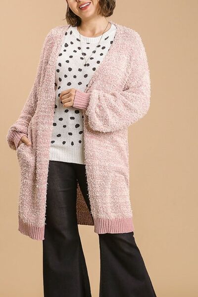 Umgee Full Size Ribbed Hem Open Front Longline Cardigan Plus Size
