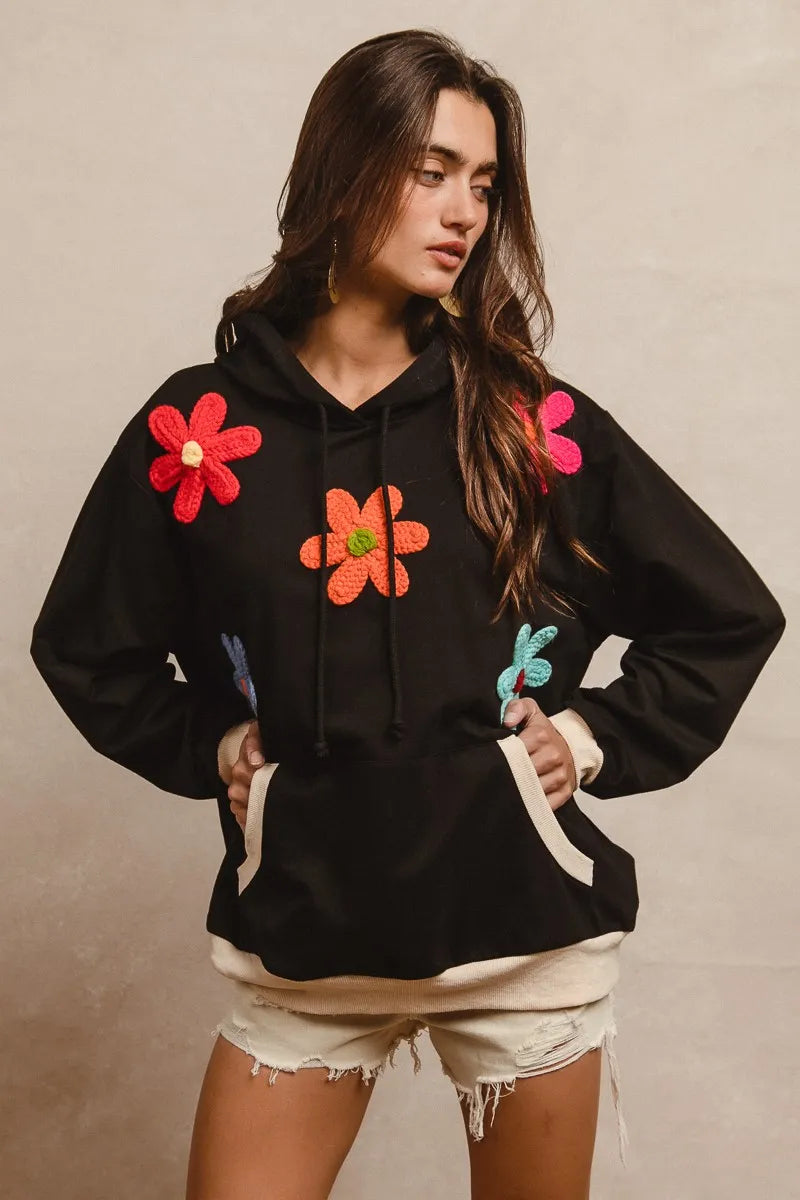 BiBi Patched Hoodie Top BLACK