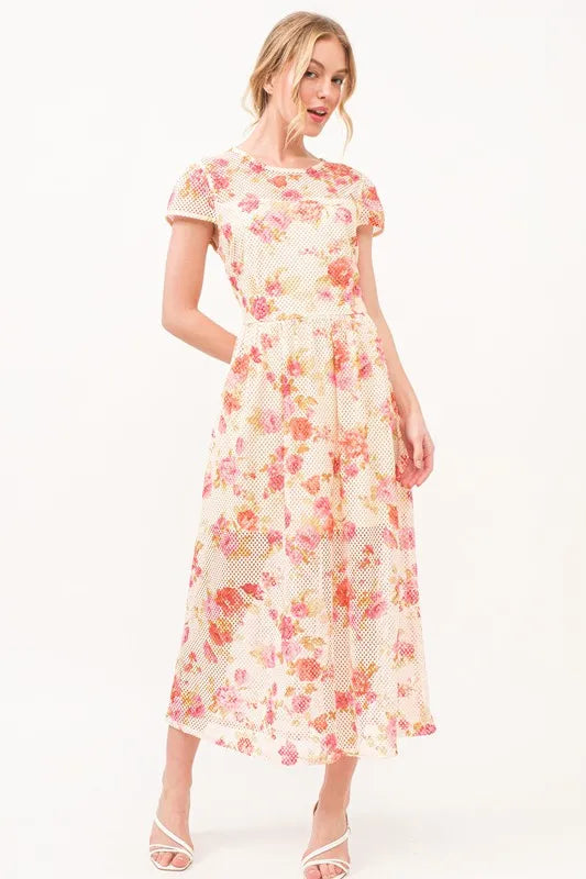 And The Why Fish-Net Floral Printed Midi Dress Multi