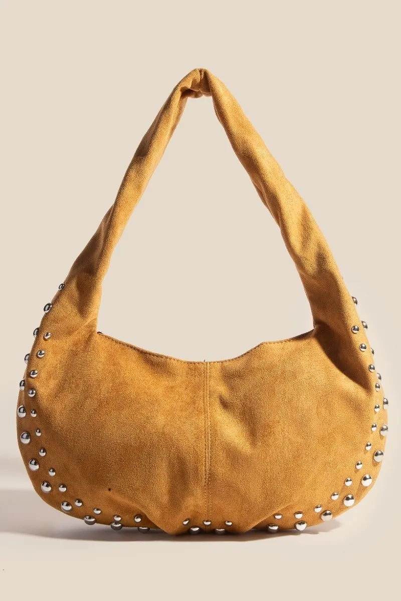Fame Metallic Studded Faux Suede Hand Bag LBR One Size