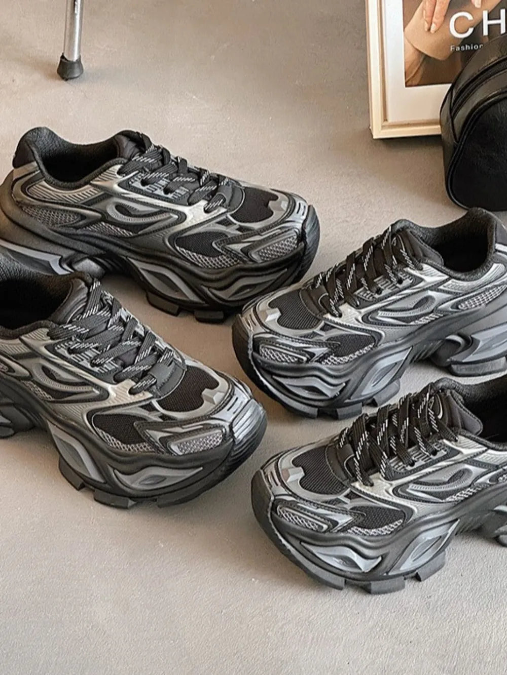 Breathable Chunky Platform Sneakers Black