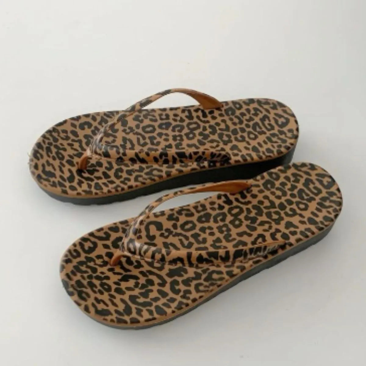 Toe Post Flats Slippers Brown Leopard