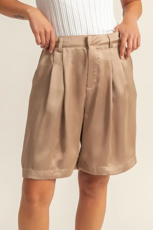 HYFVE High-Waist Pleated Satin Shorts