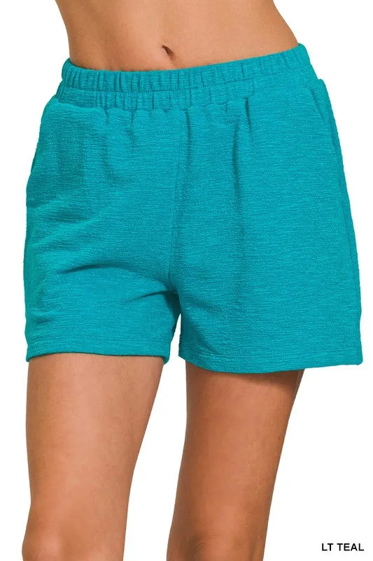 Zenana Cotton Slub Shorts LT TEAL
