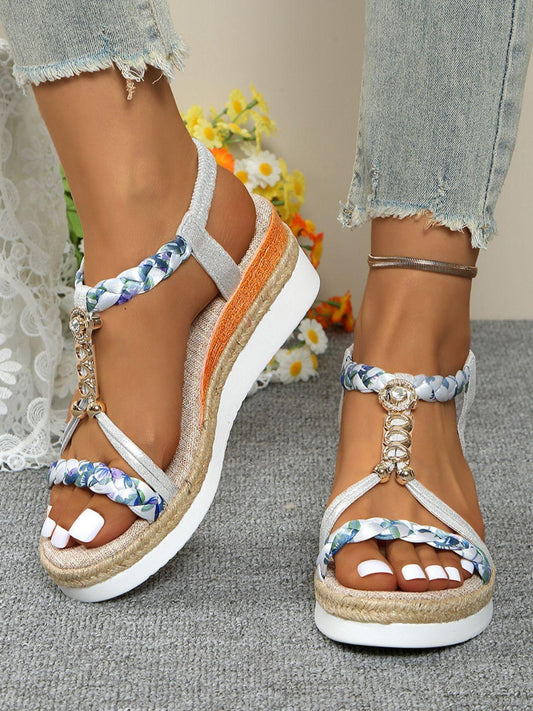 Contrast Woven Wedge Sandals Silver