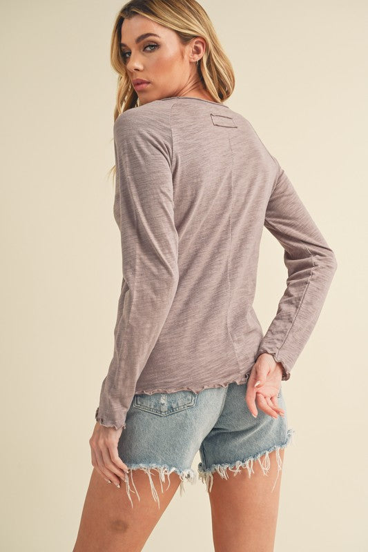 Aemi + Co Lettuce Hemline Round Neck Raglan Sleeve T-Shirt