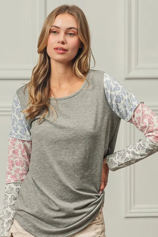 BiBi French Terry with Paisley Triblend Color Block