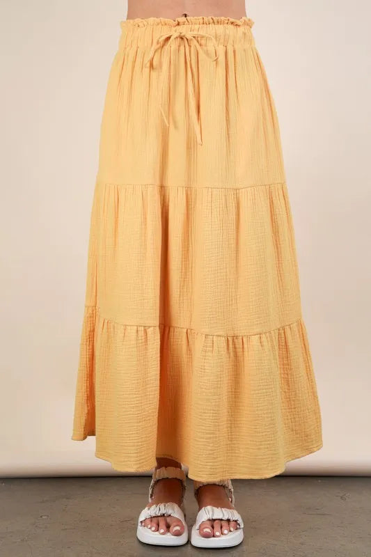 VERY J Elastic Waist Tiered Maxi Skirt