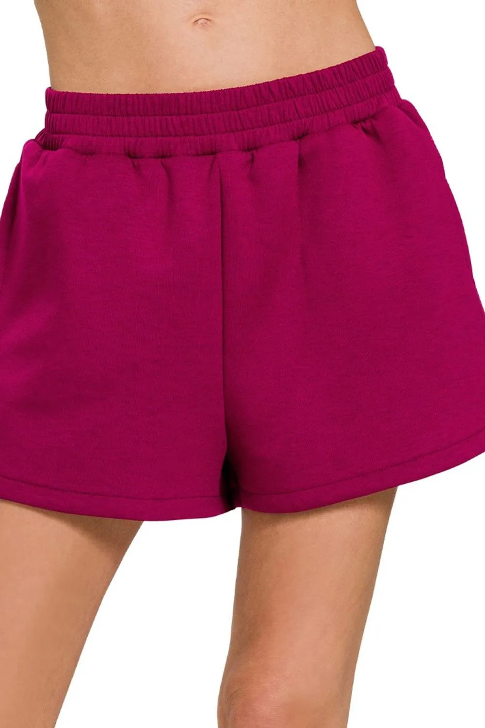 Zenana Scuba Elastic Waistband Dolphin Shorts CABERNET