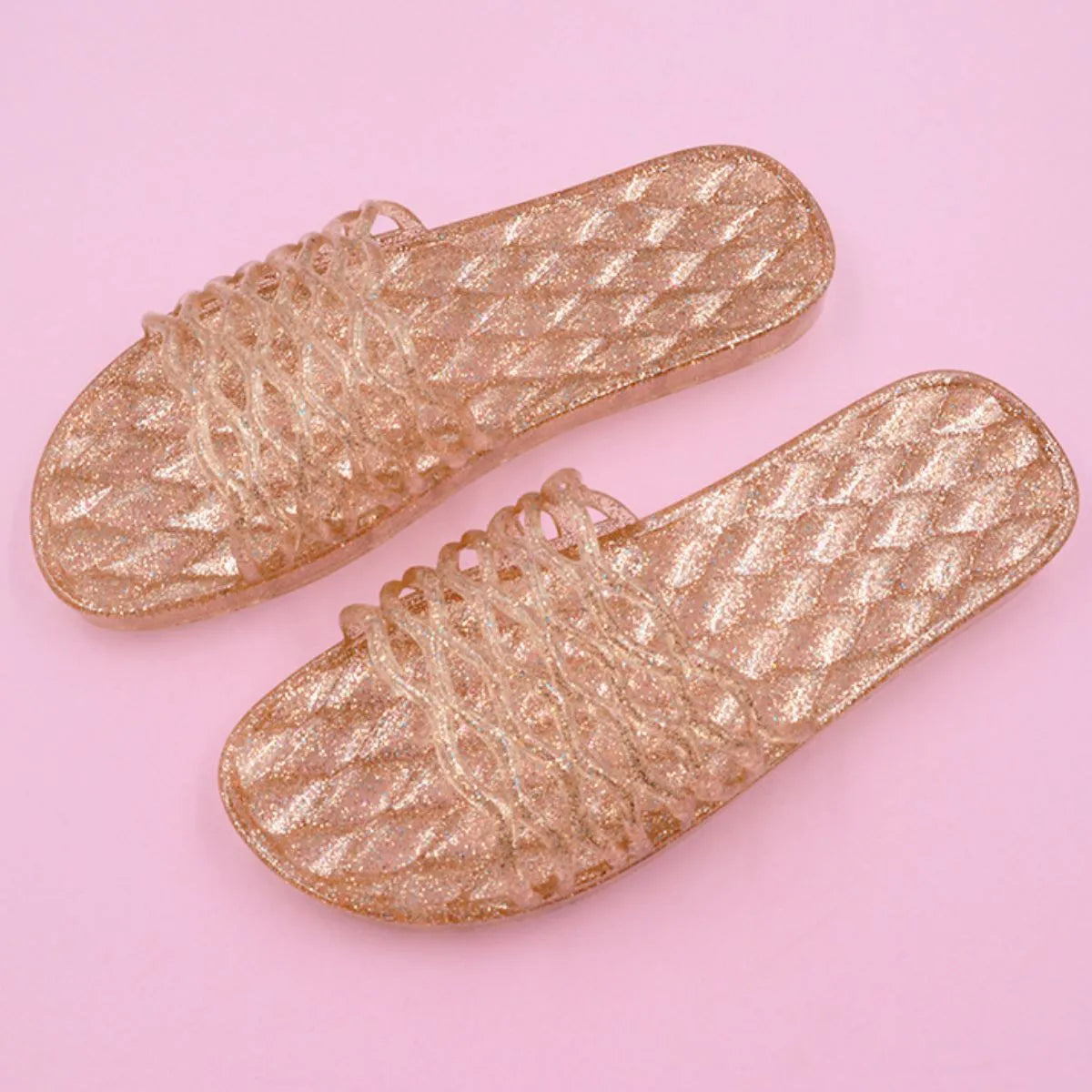 Open Toe Flats Slippers Gold