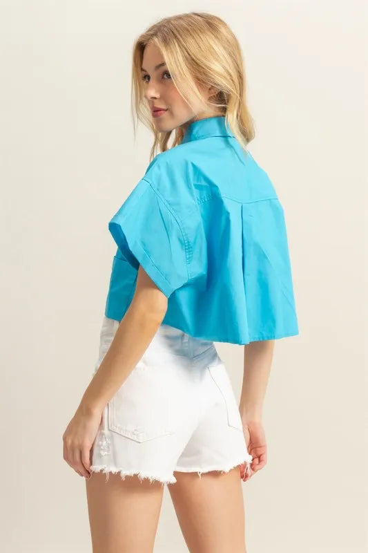 HYFVE Collared Neck Short Sleeve Crop Shirt