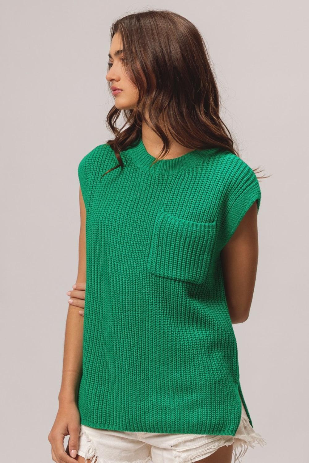 BiBi Patch Pocket Sweater Top with Cap Sleeves