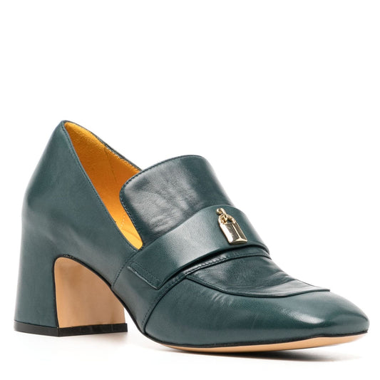 Teal Leather Lock Heel Loafer