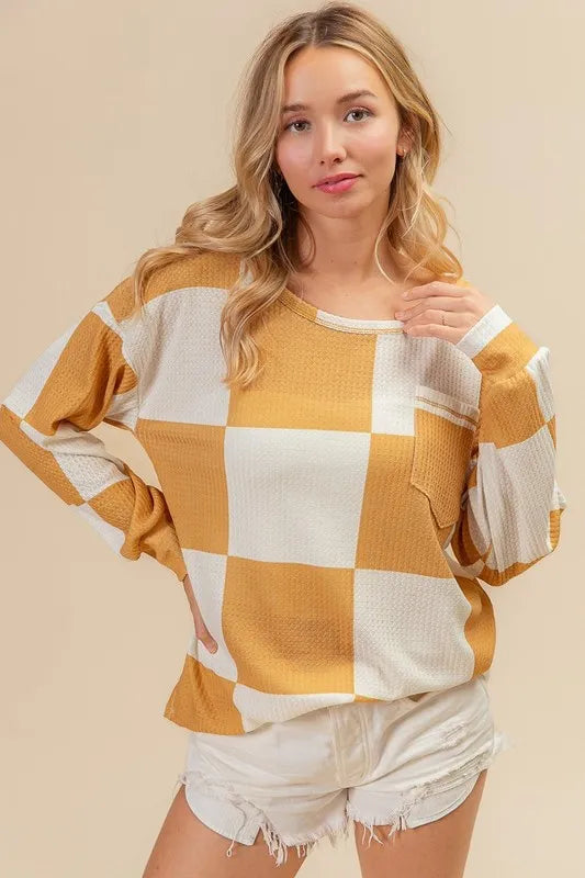 BiBi Checker Printed Hacci Top With Front Pocket