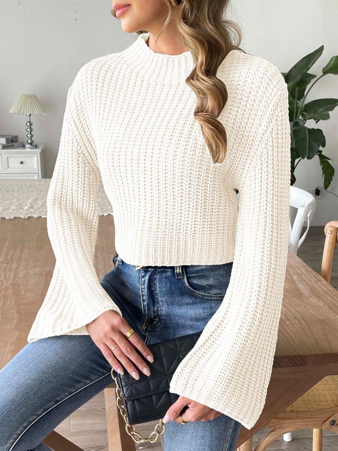 Mock Neck Long Sleeve Sweater White