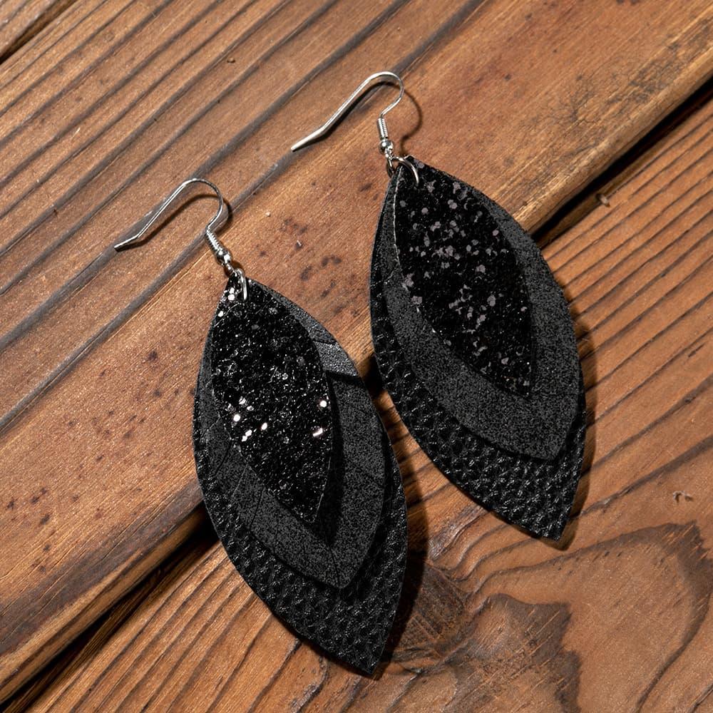 PU Leather Drop Earrings Black One Size
