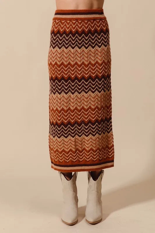 SO ME Multi Color Chevron Knit Skirt