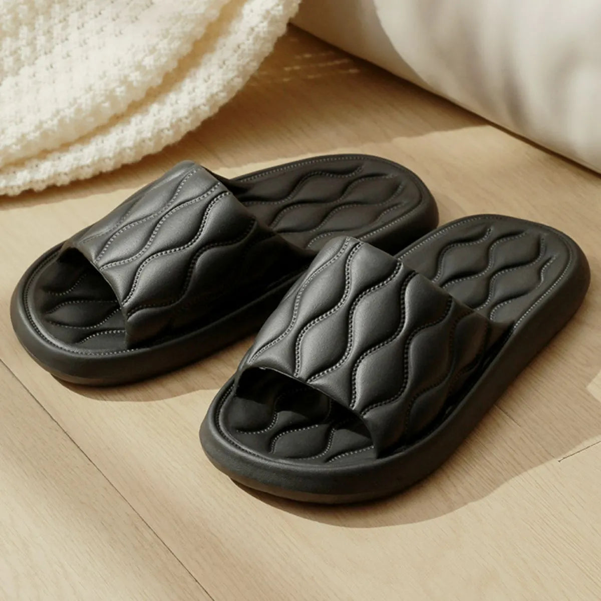Open Toe Flats Slippers Black