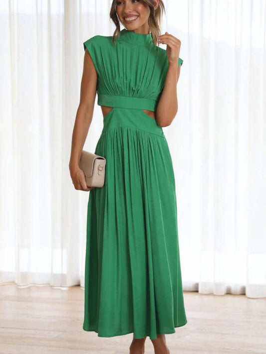 Cutout Mock Neck Sleeveless Ruched Dress for Effortless Elegance