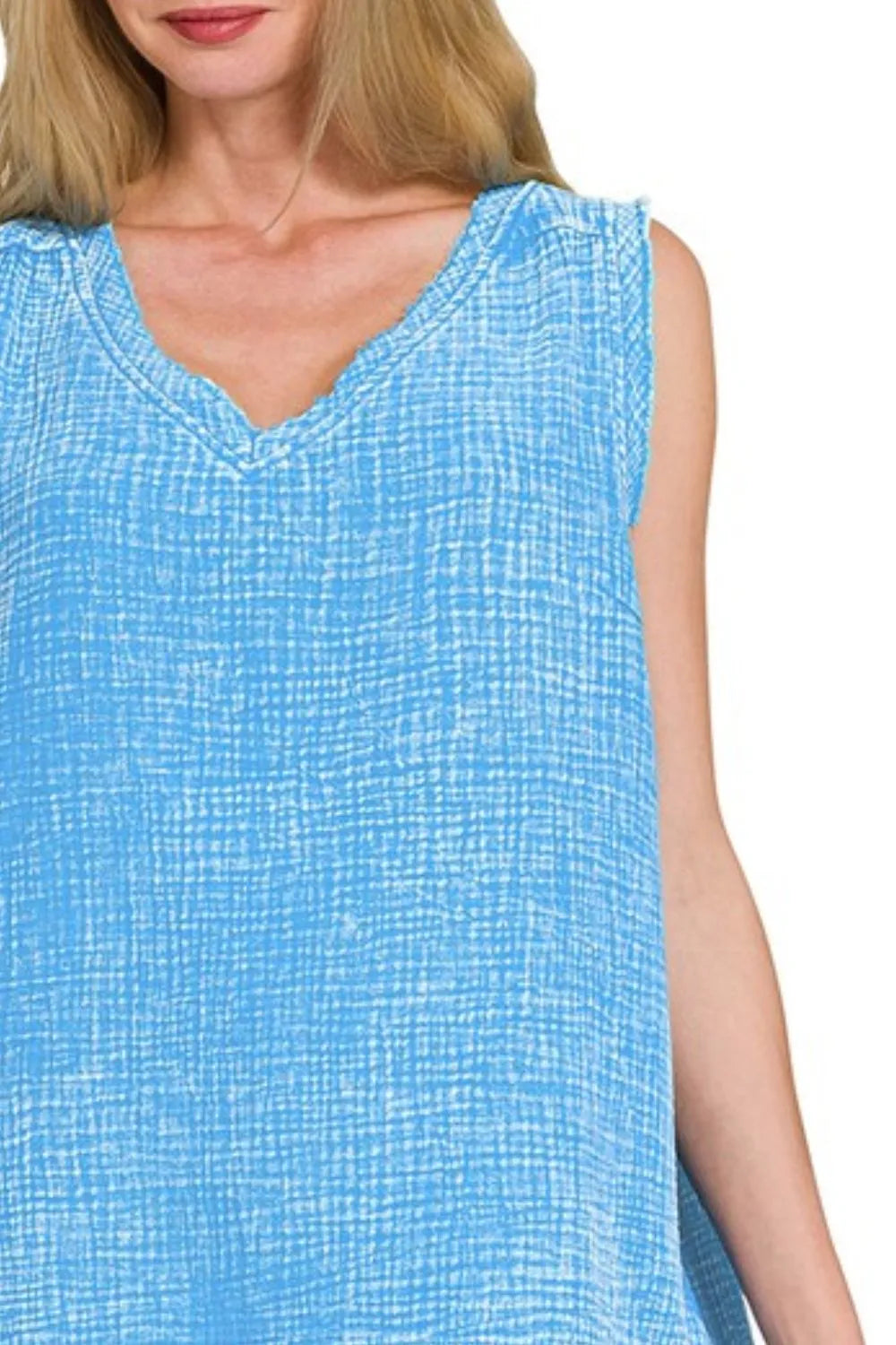 Zenana Double Gauze Raw Edge Acid Washed Tank