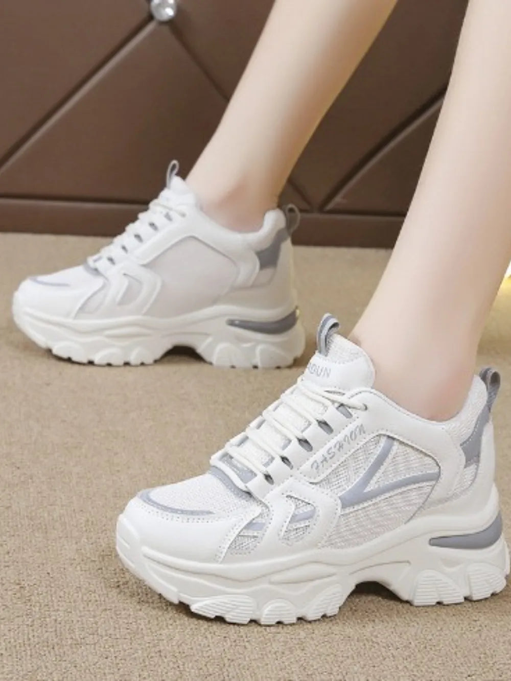 Mesh Lace Up Platform Sneakers Gray