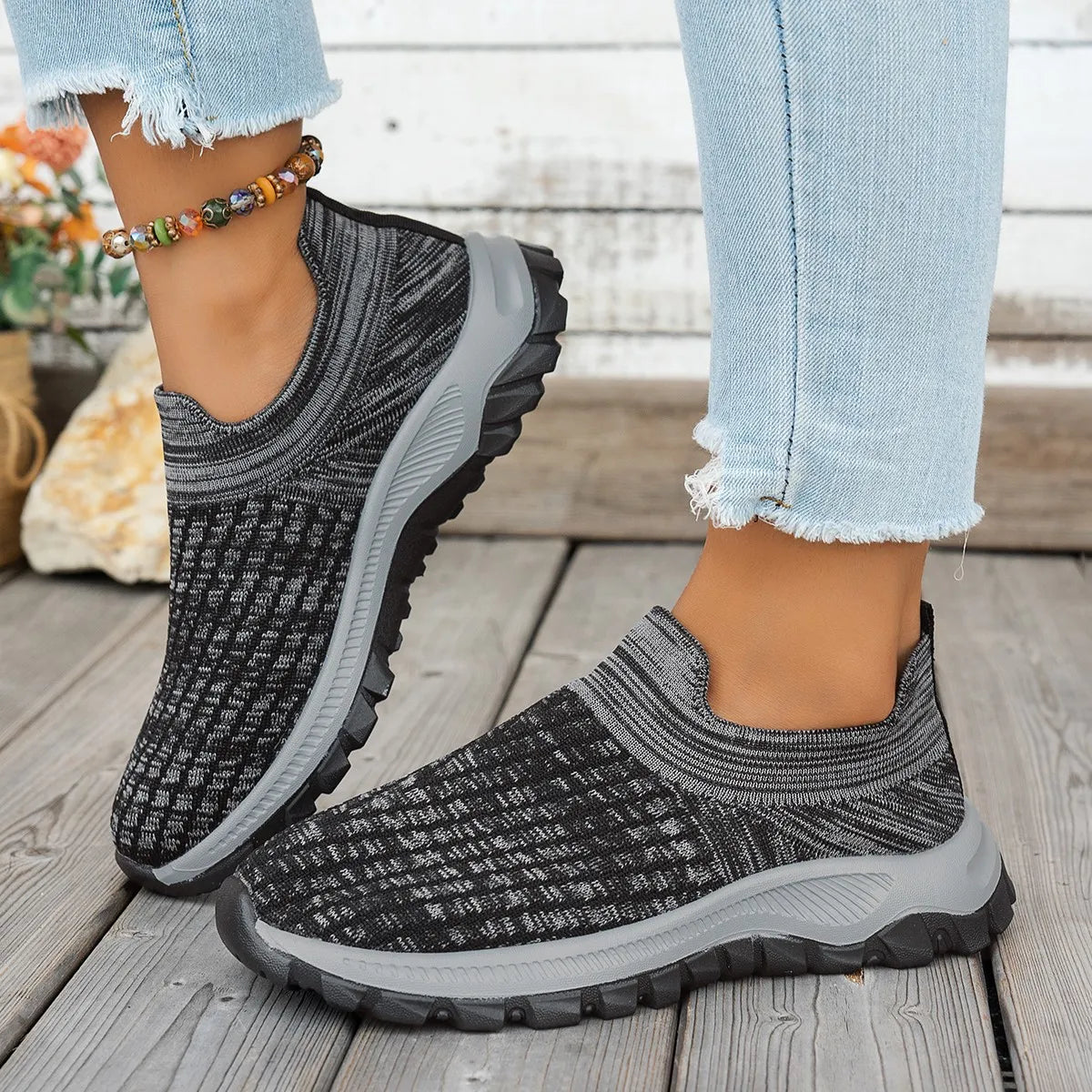 Mesh Round Toe Platform Athletic Black