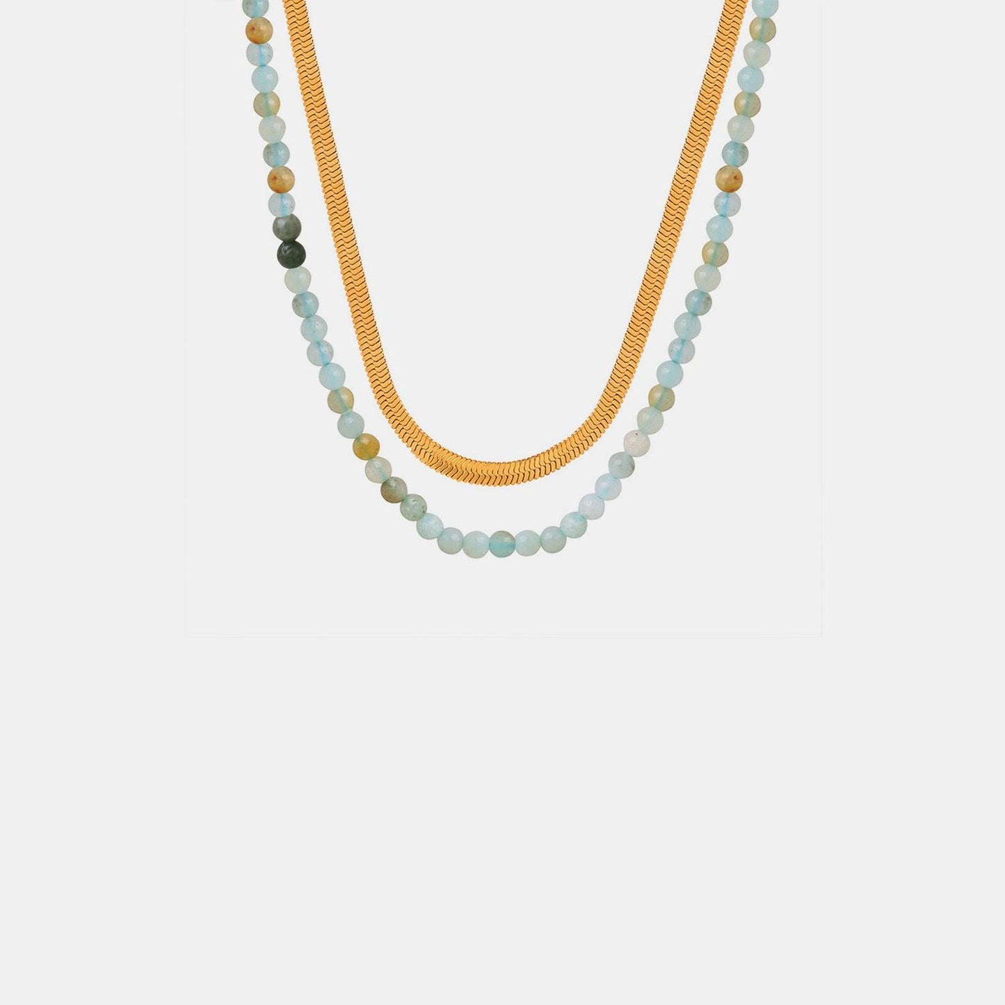 Beaded Titanium Steel Double-Layered Necklace Gold One Size