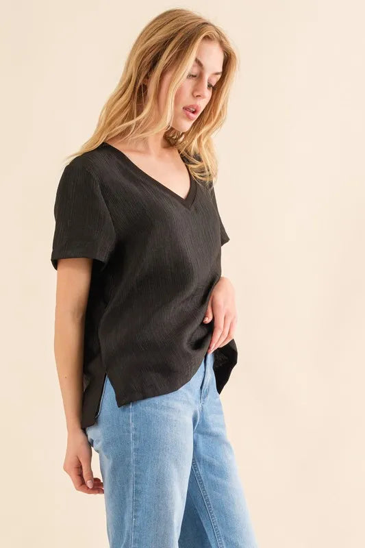 And The Why Textured Woven Short Sleeve T-Shirt