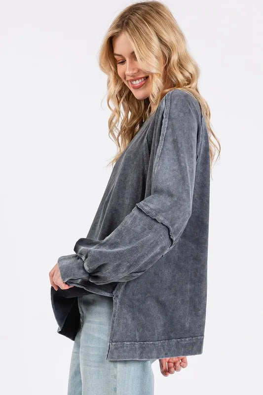 Mittoshop Mineral Wash Raglan Long Sleeve Oversized Top