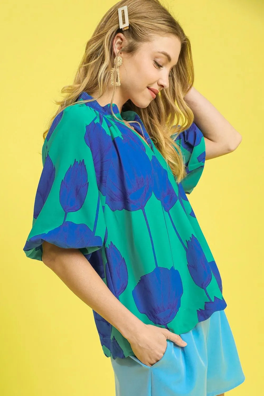 Umgee Floral Print Relaxed Fit Summer Blouse