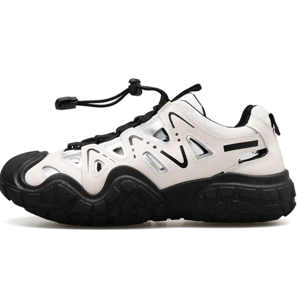 Elastic Lock Laces Round Toe Platform Contrast Athletic Black