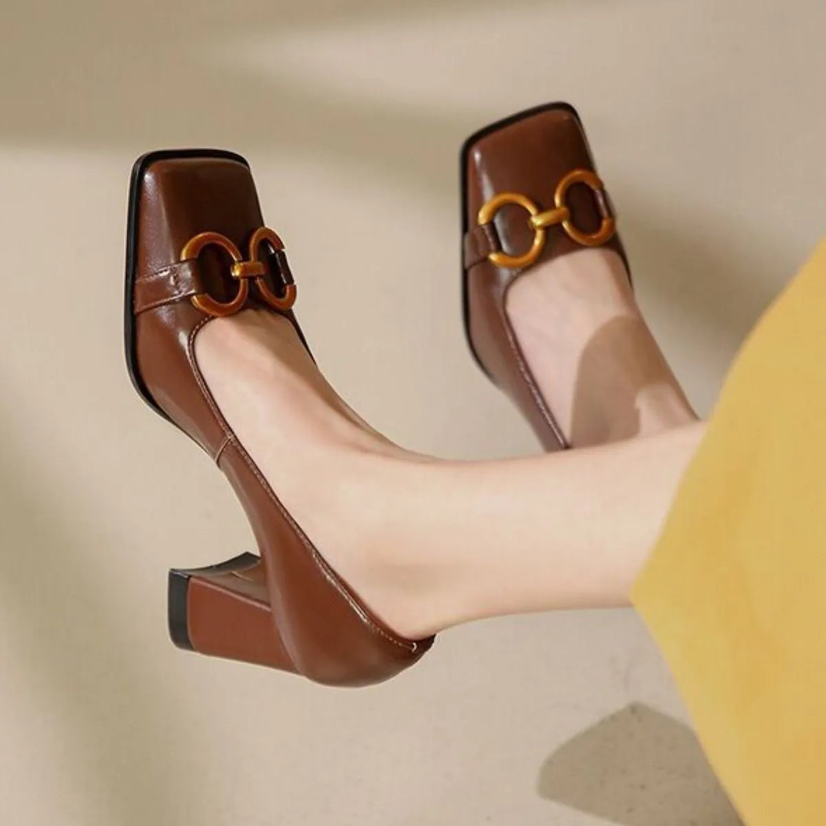 Square Toe Block Heels Pumps