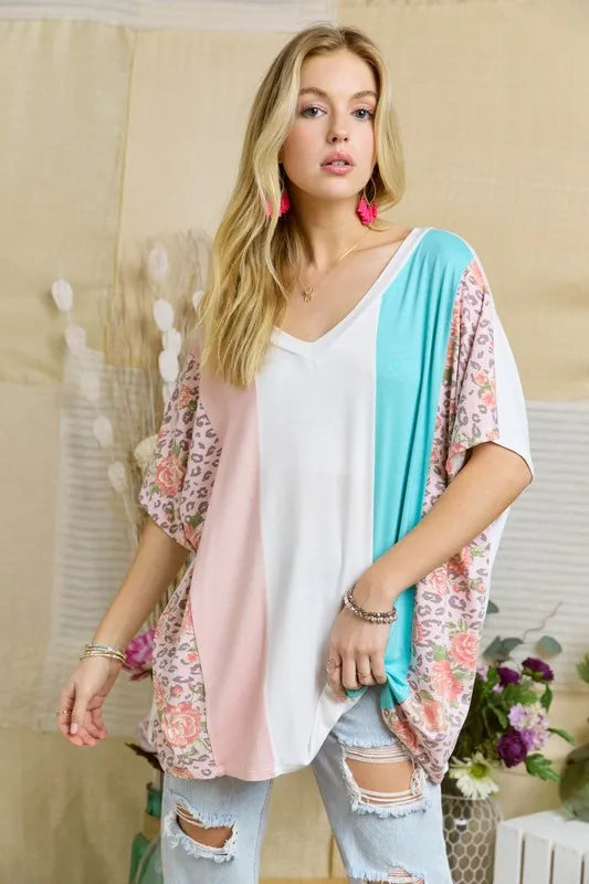 ADORA Colorblock Casual Knit Tunic Top