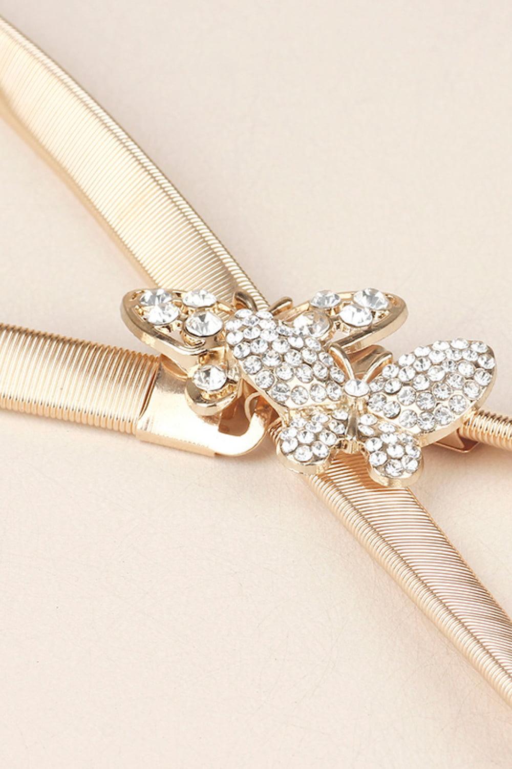 Rhinestone Butterfly Elastic Metal Belt