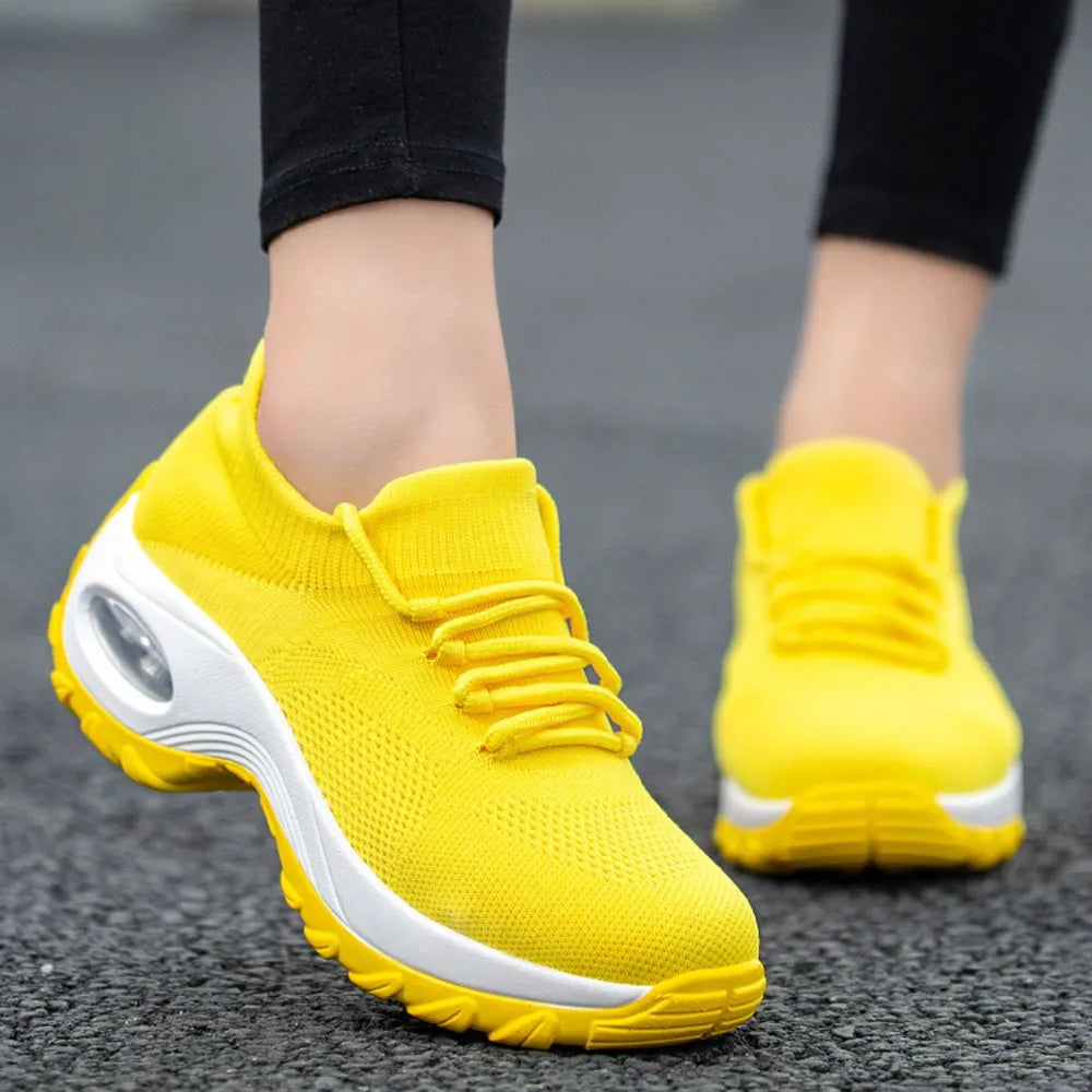Lace Up Round Toe Platform Athletic Yellow