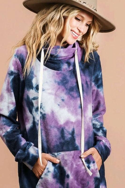 BiBi Brushed Tie Dye Overlapped Turtle Neck Sweatshirt PURPLE NAVY