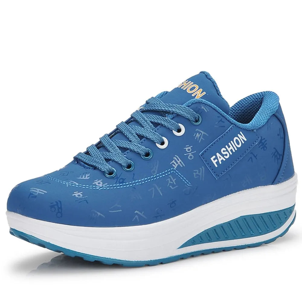 Lace Up Rocker Sole Sneakers Blue
