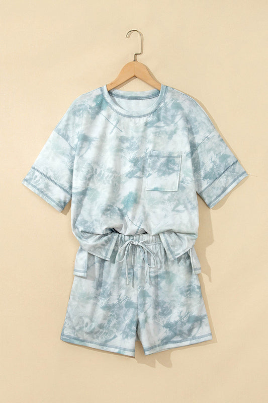 Camo Short Sleeve Top & Elastic Waist Shorts Set