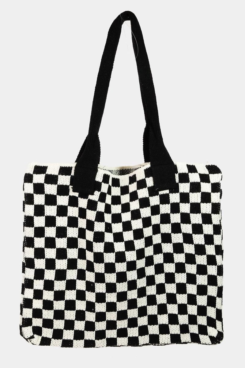 Fame Checkered Pattern Tote Bag Black One Size