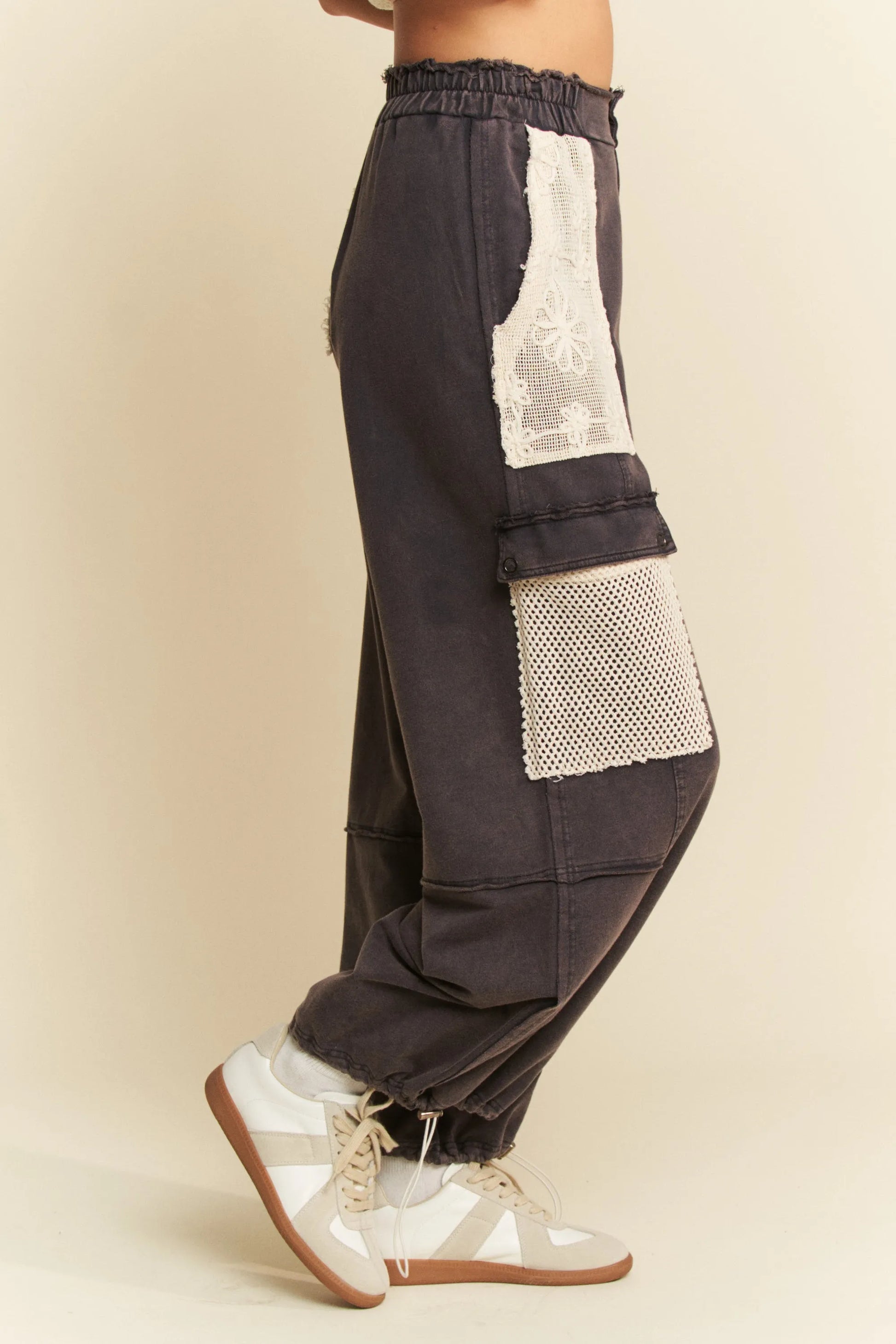 Davi & Dani Lace Patchwork Bottom Opening Adjustable Pants