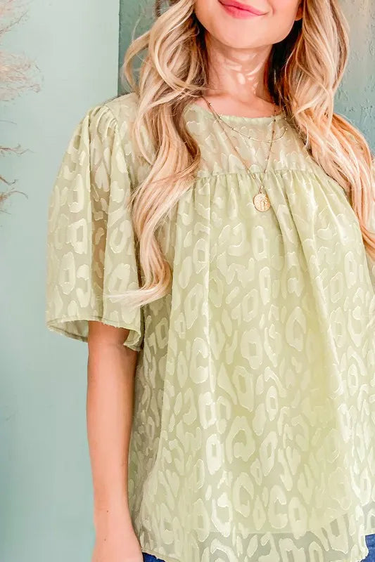 And The Why Woven Leopard Pattern Baby Doll Blouse