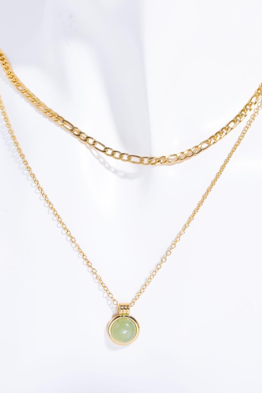 Copper 14K Gold-Plated Round Shape Aventurine Pendant Necklace Green One Size
